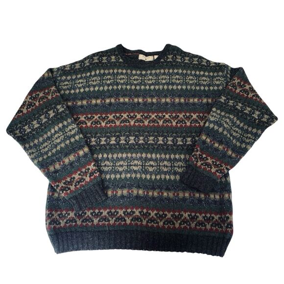 VTG Great Plains Sweater Men XL Navy Green Wool Knit Cosby Grandpa 90s Dad Warm - Picture 1 of 6